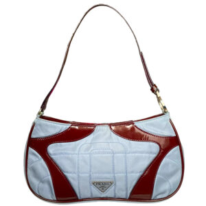 Vintage Prada Nylon Mini Shoulder Bag in Baby Blue / Maroon | NITRYL