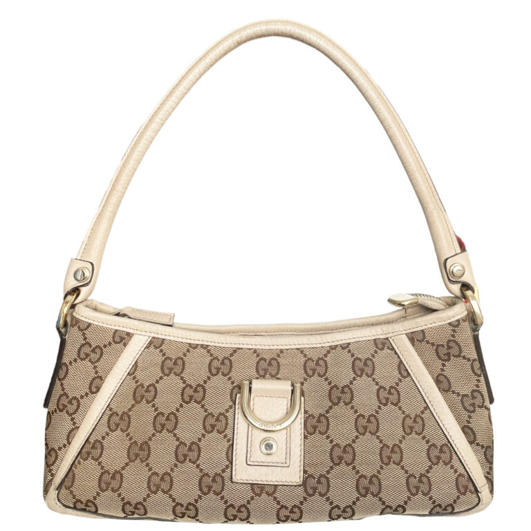 Vintage Gucci Monogram Shoulder Baguette Bag in Beige / Cream | NITRYL