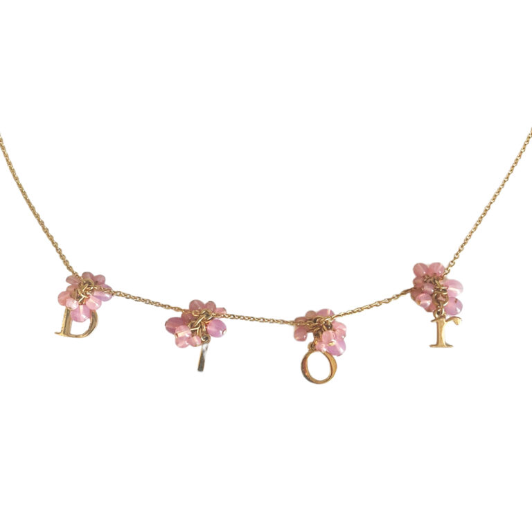 Vintage Dior Logo Beaded Necklace in Gold / Pink | NITRYL