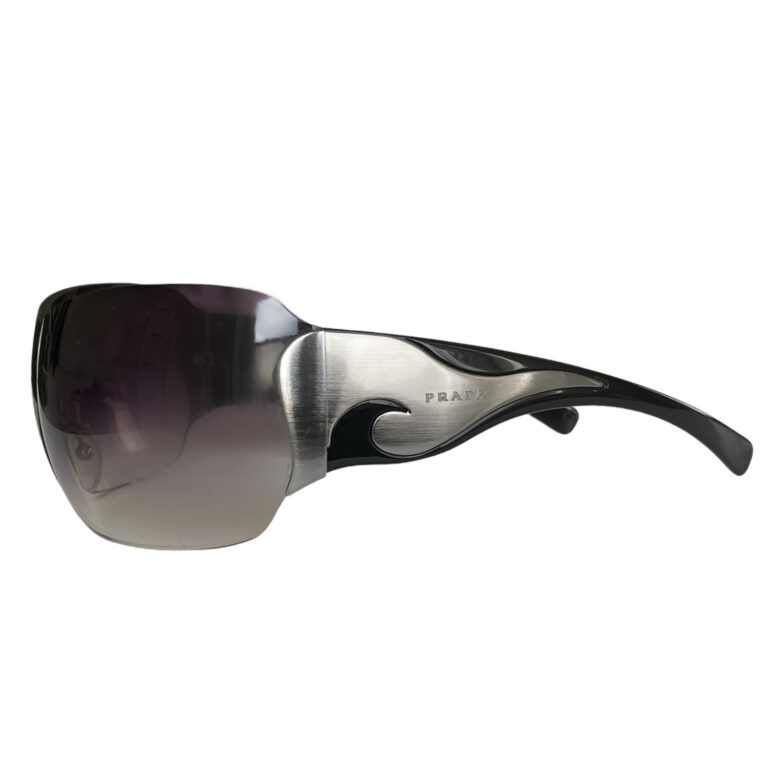 Vintage Prada Tribal Flame Shield Sunglasses in Black / Silver | NITRYL