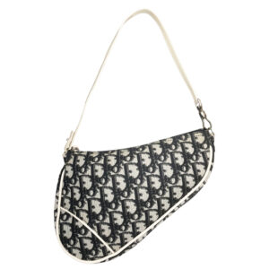 Vintage Dior Monogram Saddle Bag in Black / White | NITRYL