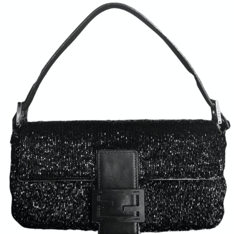 Vintage Fendi Beaded Shoulder Baguette Bag in Black | NITRYL