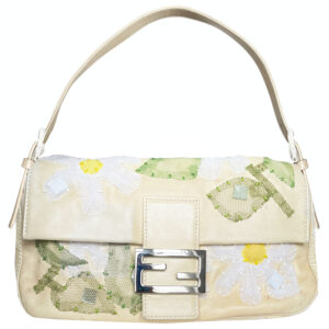 Vintage Fendi Daisy Leather Shoulder Baguette Bag in Cream | NITRYL