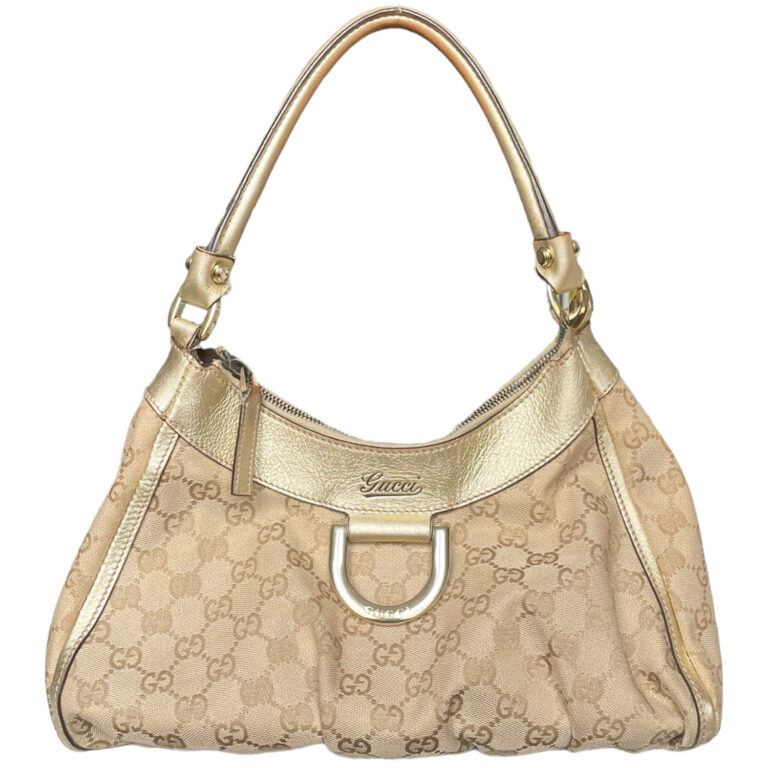 Vintage Gucci Monogram Shoulder Bag in Beige / Gold | NITRYL