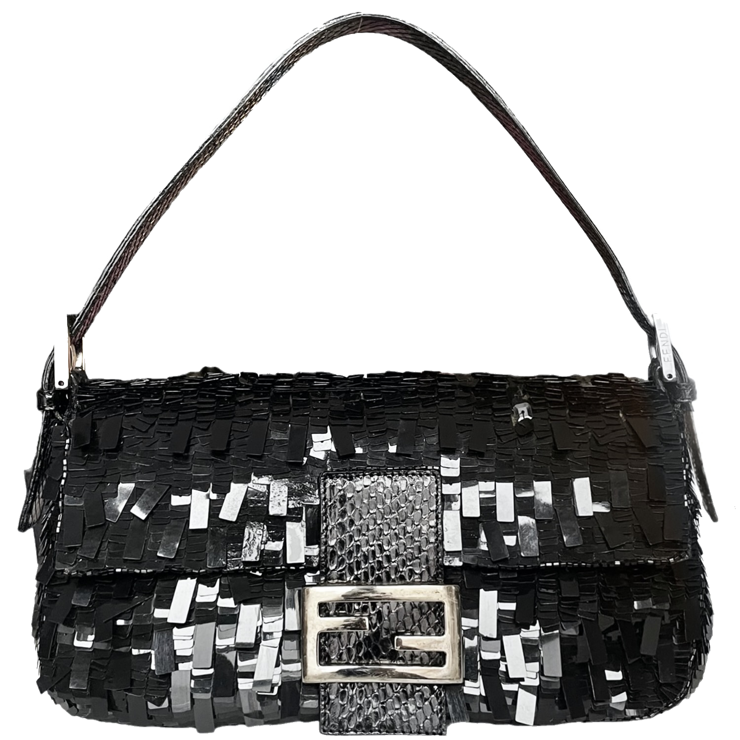 FWRD Renew Fendi Ponyhair Sequin Baguette Shoulder Bag in Black