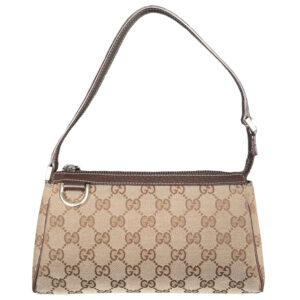 Vintage Gucci Monogram Mini Pochette Shoulder Bag in Beige / Brown | NITRYL