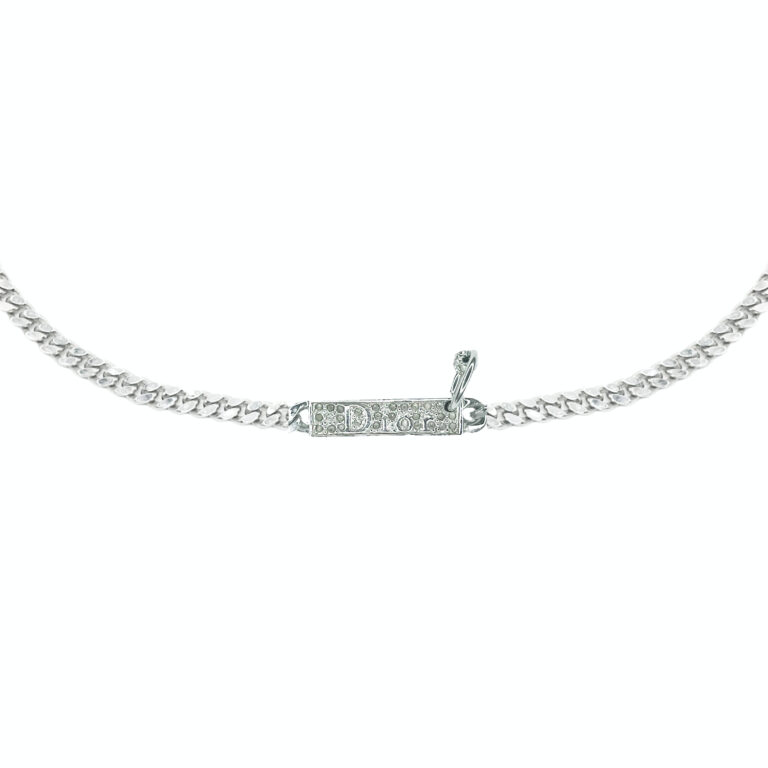 Vintage Dior Diamante Piercing Choker Necklace in Silver | NITRYL