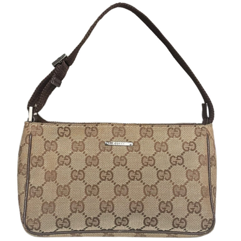 Vintage Gucci Monogram Mini Shoulder Bag in Beige / Brown | NITRYL