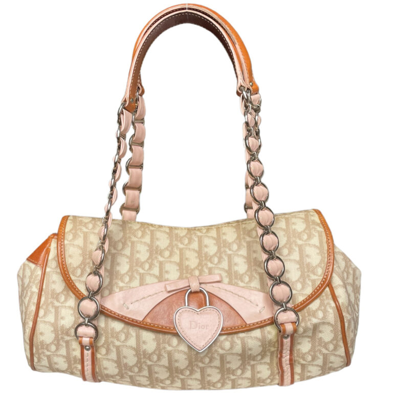 Vintage Dior Monogram Heart Romantique Shoulder Bag in Cream / Baby Pink | NITRYL