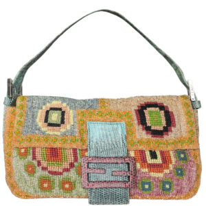 Vintage Fendi Beaded Embroidered Shoulder Baguette Bag with Exotic Leather Detailing in Orange / Pink / Blue | NITRYL