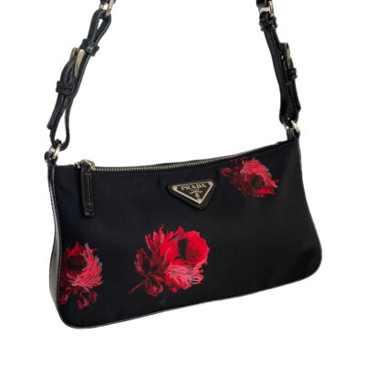 Prada Nylon Flower Shoulder Bag in Black / Red – Nitryl