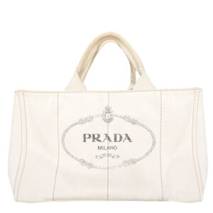 Vintage Prada Logo Canapa Tote in Cream | NITRYL