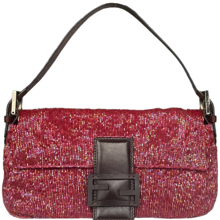 Vintage Fendi Beaded Shoulder Baguette Bag in Red | NITRYL