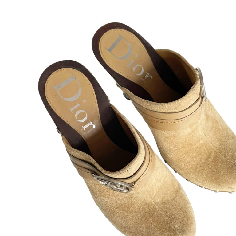 Dior Peace Suede Heeled Clogs in Beige UK 3 - Image 4