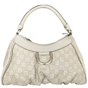 Vintage Gucci Monogram Leather Hobo Shoulder Bag in Cream | NITRYL