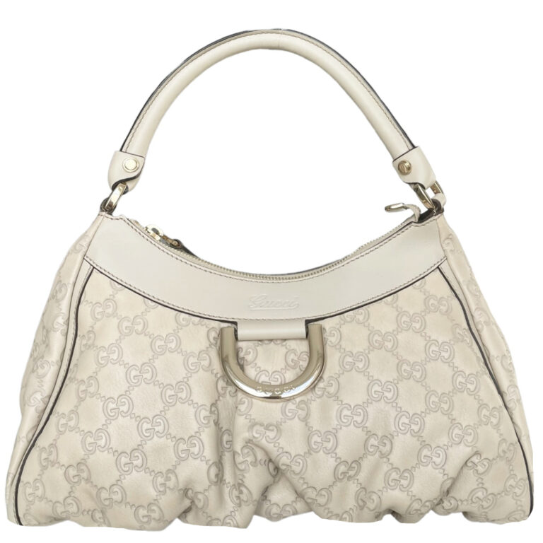 Vintage Gucci Monogram Leather Hobo Shoulder Bag in Cream | NITRYL