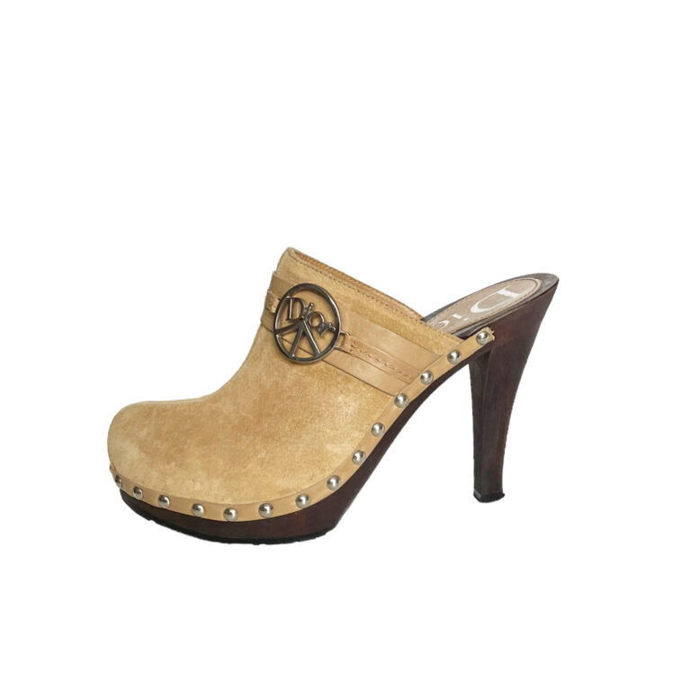 Dior Peace Suede Heeled Clogs in Beige UK 3 - Image 3