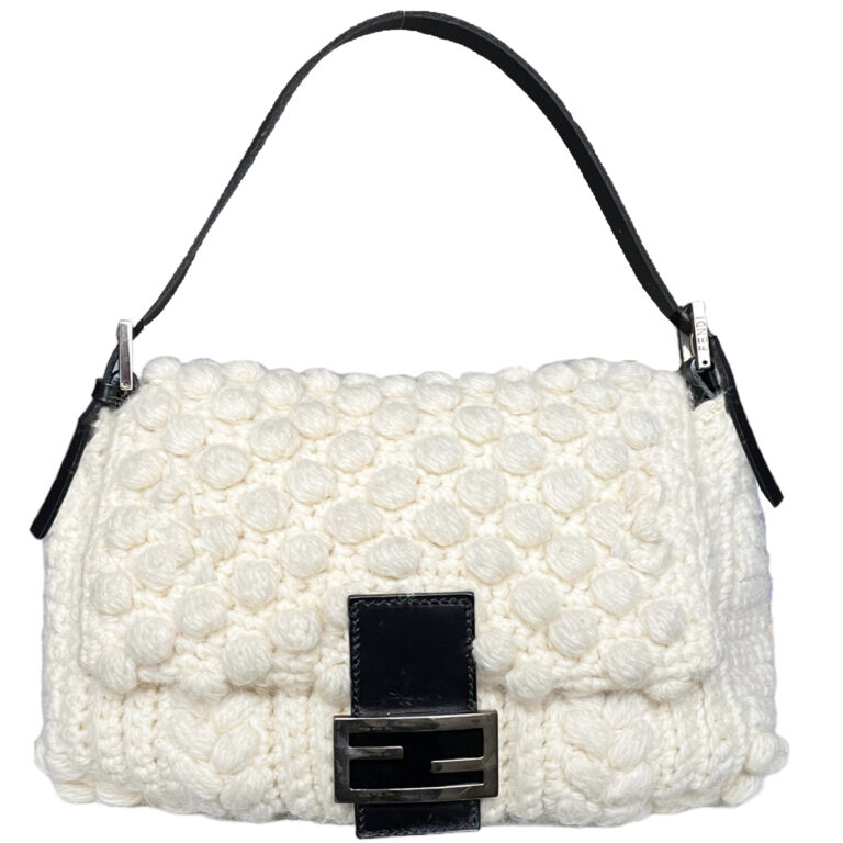 Vintage Fendi Knitted Crochet Mama Baguette in Cream / Black | NITRYL