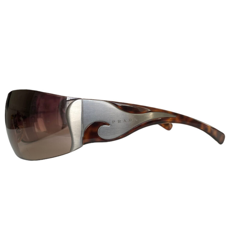 Vintage Prada Tribal Flame Wraparound Sunglasses in Brown / Silver | NITRYL