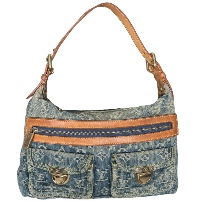 Vintage Louis Vuitton Monogram Denim 'Baggy' Shoulder Bag in Blue | NITRYL