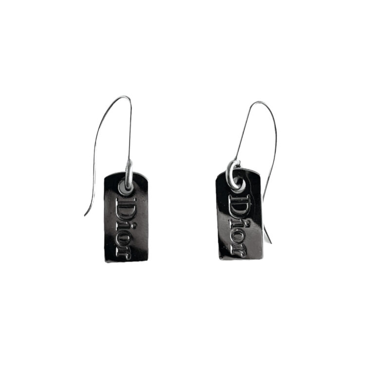 Vintage Dior Dog Tag Logo Earrings in Gunmetal | NITRYL