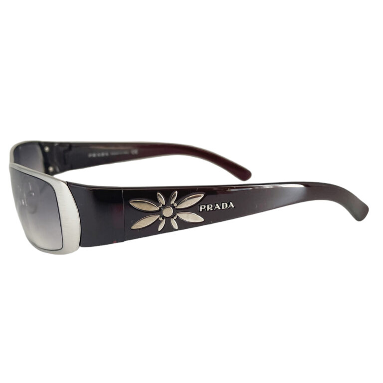 Vintage Prada Flower Logo Sunglasses in Maroon / Silver | NITRYL