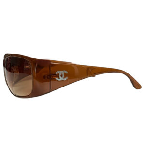 Vintage Chanel Pearl Logo Wraparound Sunglasses in Brown | NITRYL