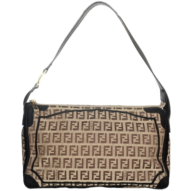 Vintage Fendi Monogram Shoulder Baguette Bag in Beige / Black | NITRYL