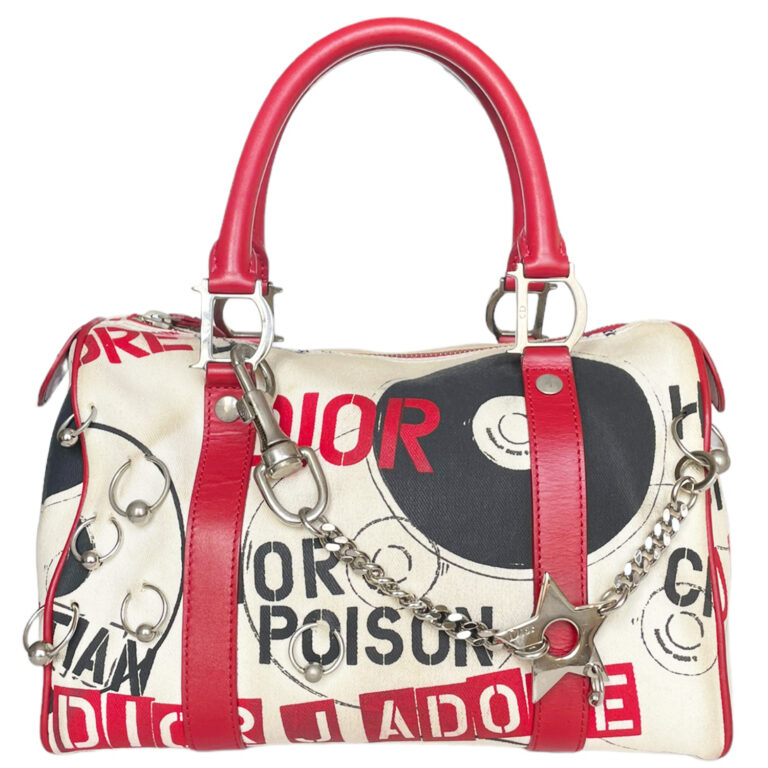 Vintage Dior Hardcore Piercing Boston Bag in White / Red | NITRYL