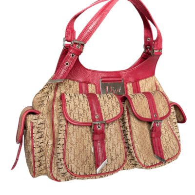 Dior Monogram Pocket Shoulder Bag in Beige / Red