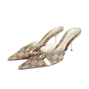 Vintage Gucci Monogram Horsebit Kitten Heels in Beige / Cream UK 5 | NITRYL