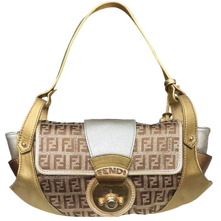 Vintage Fendi Monogram Deco Mini Bag in Metallic Brown / Gold / Silver | NITRYL