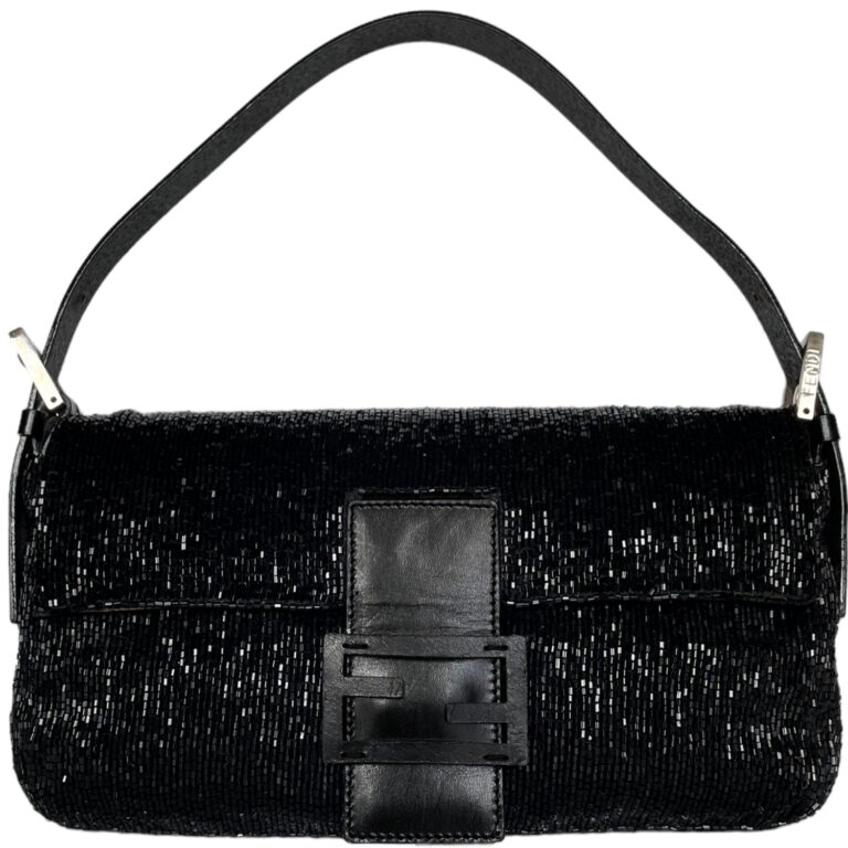 Vintage Fendi Beaded Shoulder Baguette Bag in Black | NITRYL