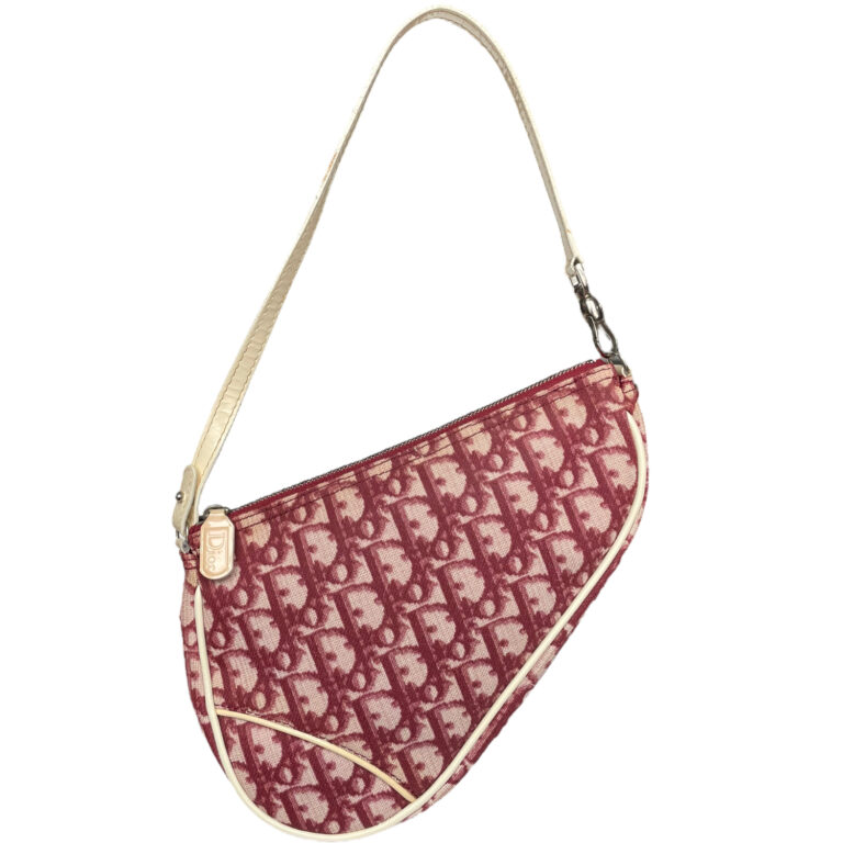 Vintage Dior Trotter Monogram Shoulder Saddle Bag in Maroon / White | NITRYL