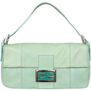 Vintage Fendi Python Snakeskin Shoulder Baguette Bag in Green / Turquoise | NITRYL