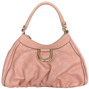 Vintage Gucci Monogram Leather Hobo Shoulder Bag in Baby Pink | NITRYL