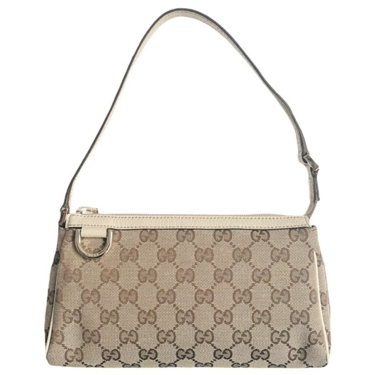 Vintage Gucci Monogram Mini Pochette Shoulder Bag in Beige / Cream | NITRYL