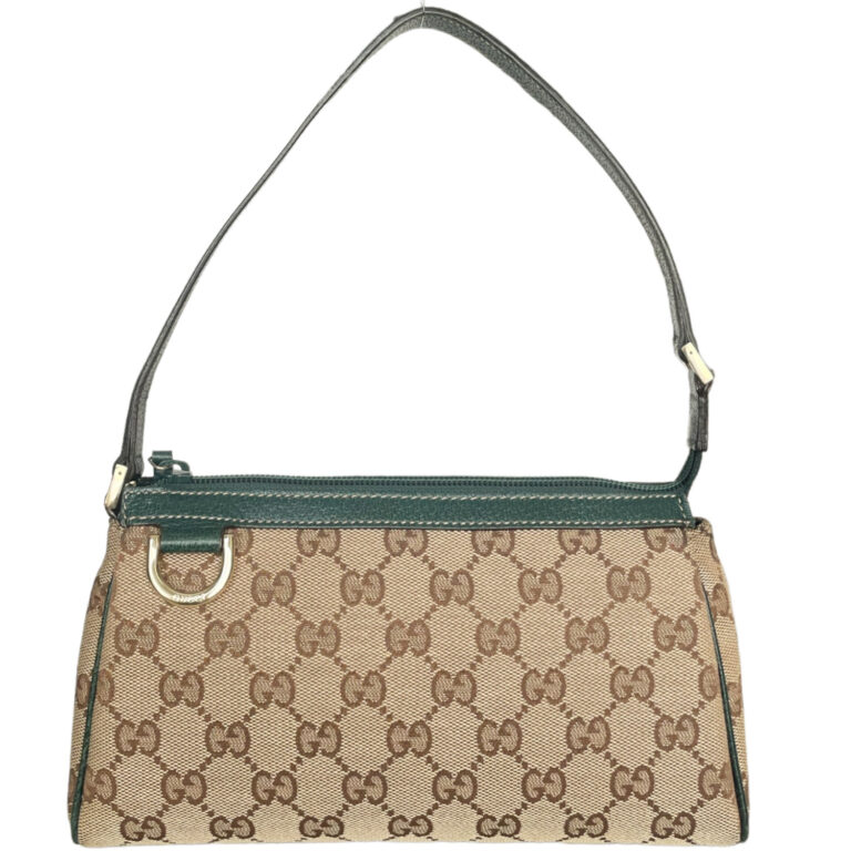 Vintage Gucci Monogram Mini Pochette Shoulder Bag in Beige / Green | NITRYL