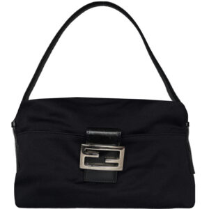 Vintage Fendi Silk Shoulder Bag in Black / Silver | NITRYL