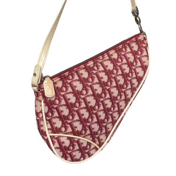 Dior Trotter Monogram Saddle Bag in Maroon Red / White - Image 2