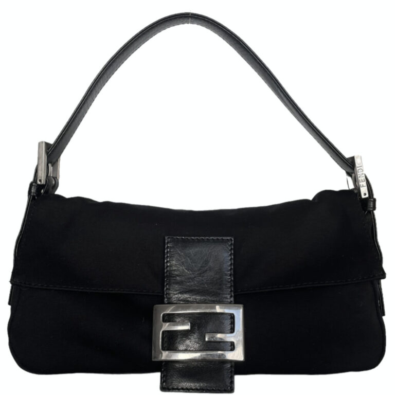 Vintage Fendi Silk Classic Shoulder Baguette in Black / Silver | NITRYL