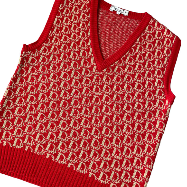 Dior Monogram Knit Sweater Vest in Red Size M - Image 2