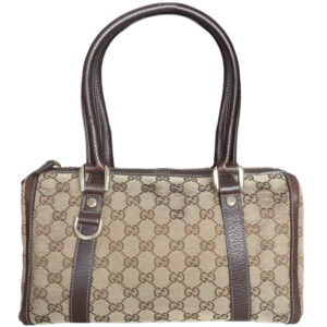 Vintage Gucci Monogram Shoulder Boston Bag in Beige / Brown | NITRYL