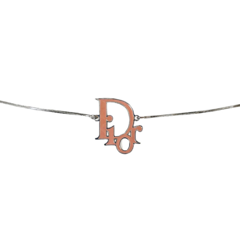 Vintage Dior Logo Necklace in Pink / Silver | NITRYL