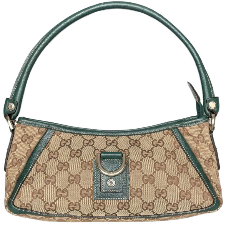 Vintage Gucci Monogram Shoulder Baguette Bag in Beige / Green | NITRYL