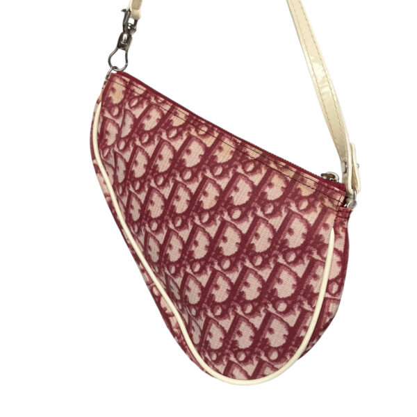Dior Trotter Monogram Saddle Bag in Maroon Red / White - Image 4