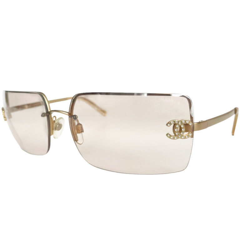 Vintage Chanel Diamante Rimless Sunglasses in Gold | NITRYL