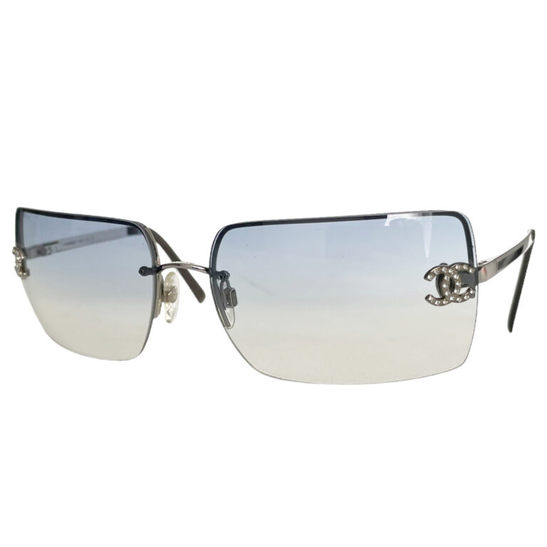 Vintage Chanel Diamante Rimless Sunglasses in Baby Blue / Silver | NITRYL