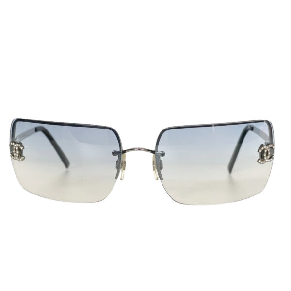 Chanel Diamante Rimless Sunglasses in Baby Blue / Silver - Image 2