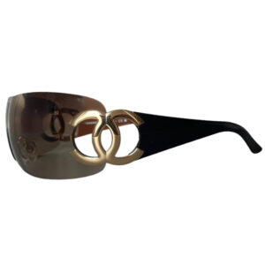 Vintage Chanel Logo Wraparound Sunglasses in Brown / Gold | NITRYL